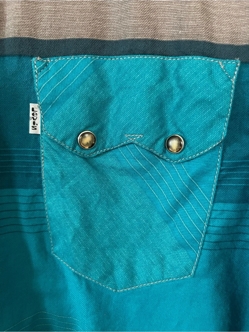 Levi's Men's Teal and Gray Striped Button-Down Shirt